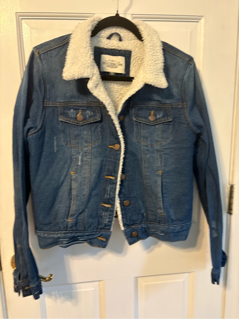 Blue Denim Jacket with Cream Sherpa Collar